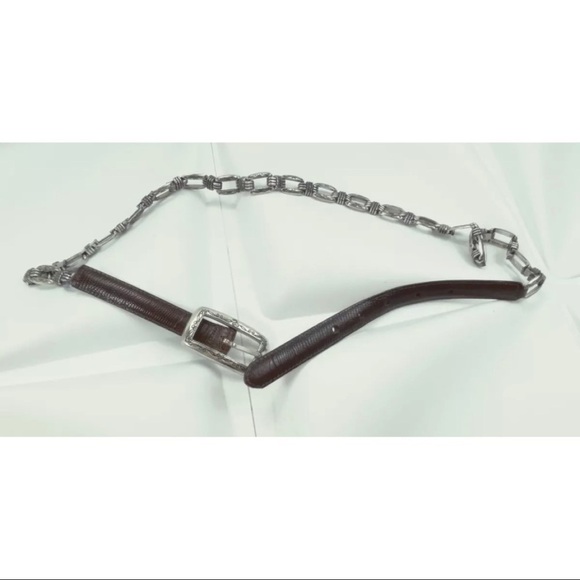 Brighton Womens Sz M Silver Chain Link Brown Leather Skinny Belt - Picture 3 of 4